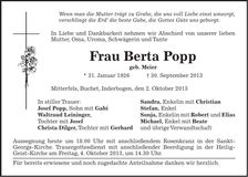 Traueranzeige Berta Popp