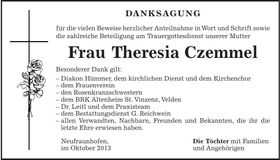 Traueranzeige Theresia Czemmel