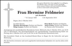 Traueranzeige Hermine Feldmeier