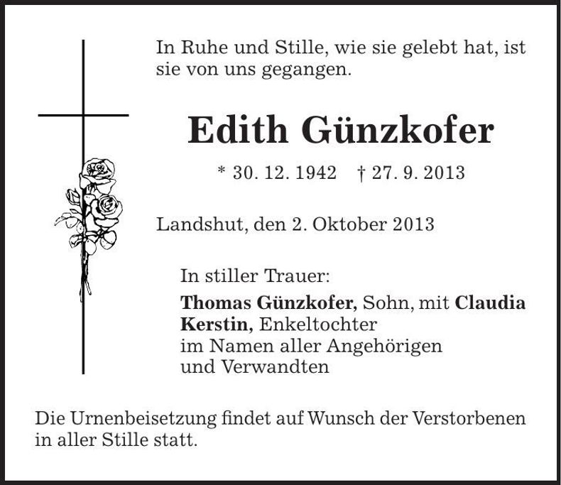 Traueranzeige Edith Günzkofer