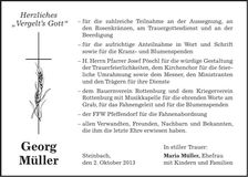 Traueranzeige Georg Müller