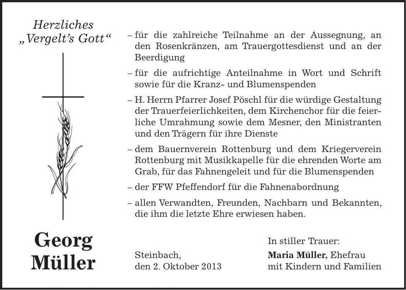 Traueranzeige Georg Müller