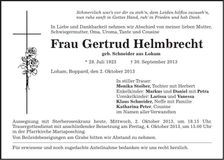 Traueranzeige Gertrud Maria Helmbrecht