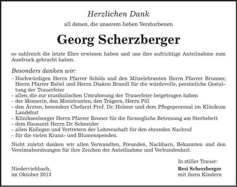 Traueranzeige Georg Scherzberger