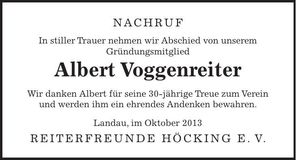 Traueranzeige Albert Voggenreiter