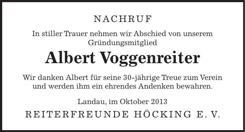 Traueranzeige Albert Voggenreiter