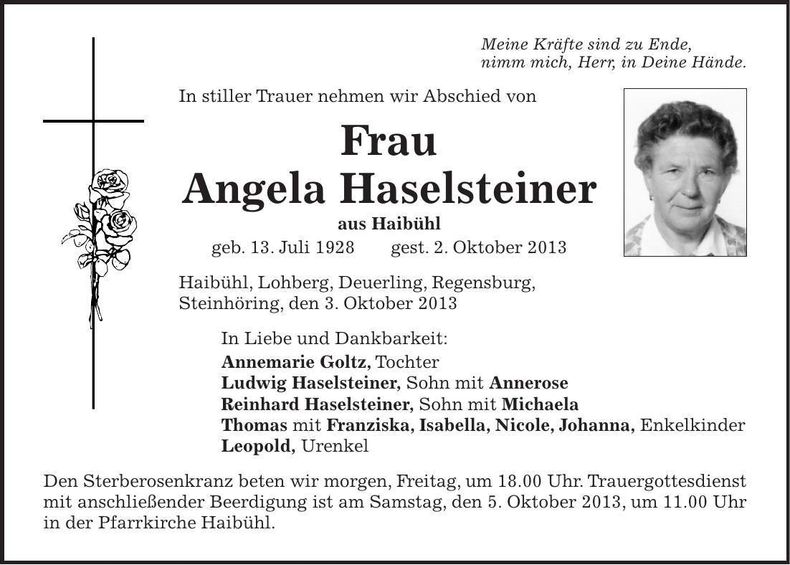 Traueranzeige Angela Haselsteiner