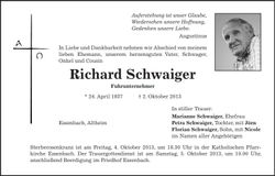 Traueranzeige Richard Schwaiger
