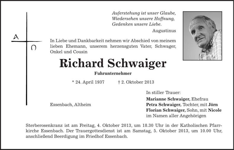 Traueranzeige Richard Schwaiger