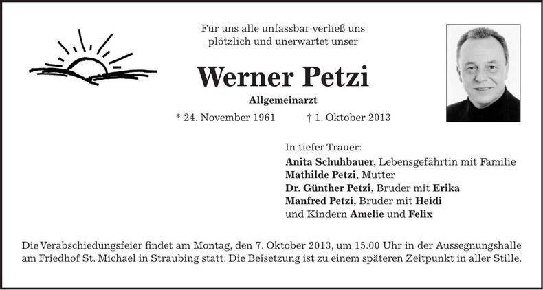 Traueranzeige Werner Petzi