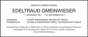 Traueranzeige Edeltraud Gmeinwieser
