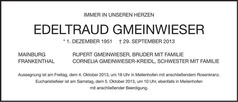 Traueranzeige Edeltraud Gmeinwieser