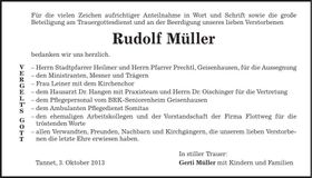 Traueranzeige Rudolf Müller