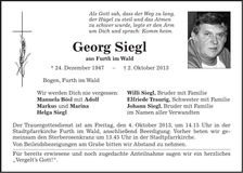 Traueranzeige Georg Siegl