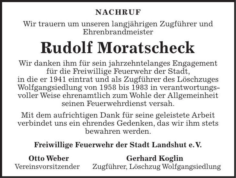 Traueranzeige Rudolf Moratscheck