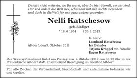 Traueranzeige Nelli Katschesow