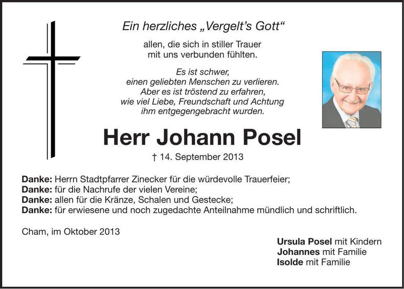 Traueranzeige Dipl.Ing. Johann Posel