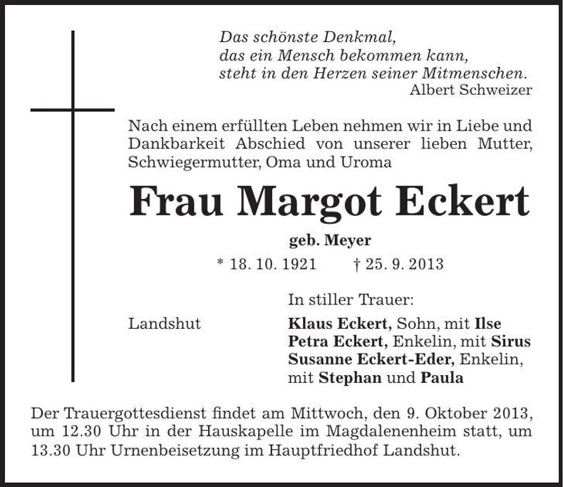 Traueranzeige Margot Eckert