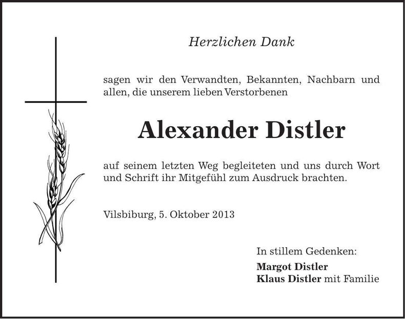 Traueranzeige Alexander Distler