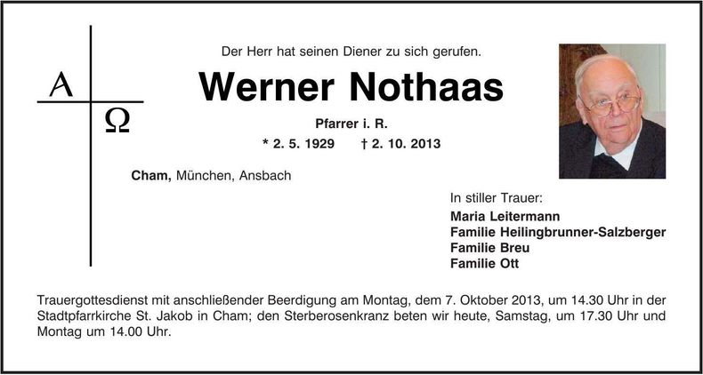 Traueranzeige Werner Nothaas