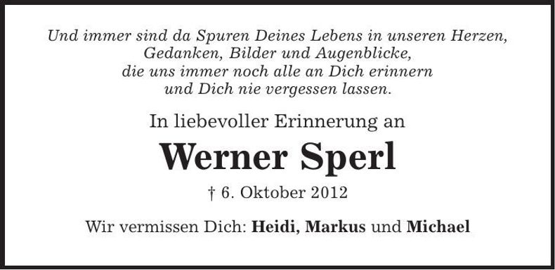 Traueranzeige Werner Sperl