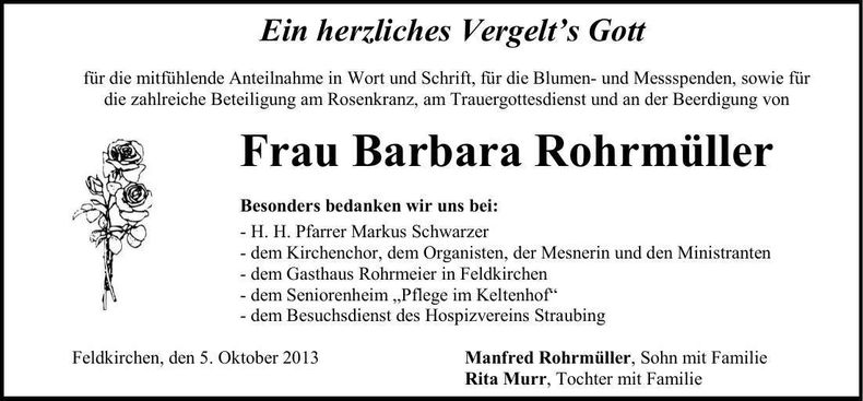 Traueranzeige Barbara Rohrmüller