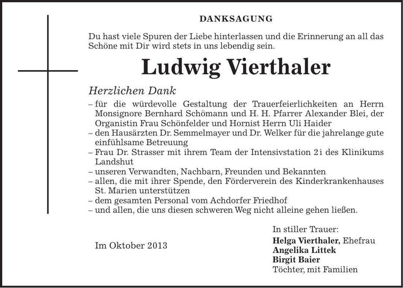 Traueranzeige Ludwig Vierthaler