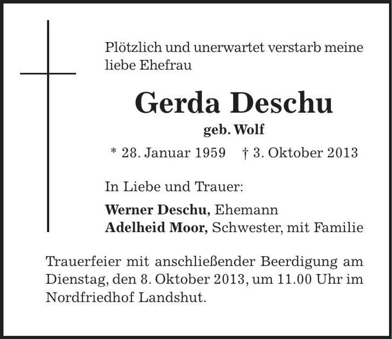 Traueranzeige Gerda Deschu