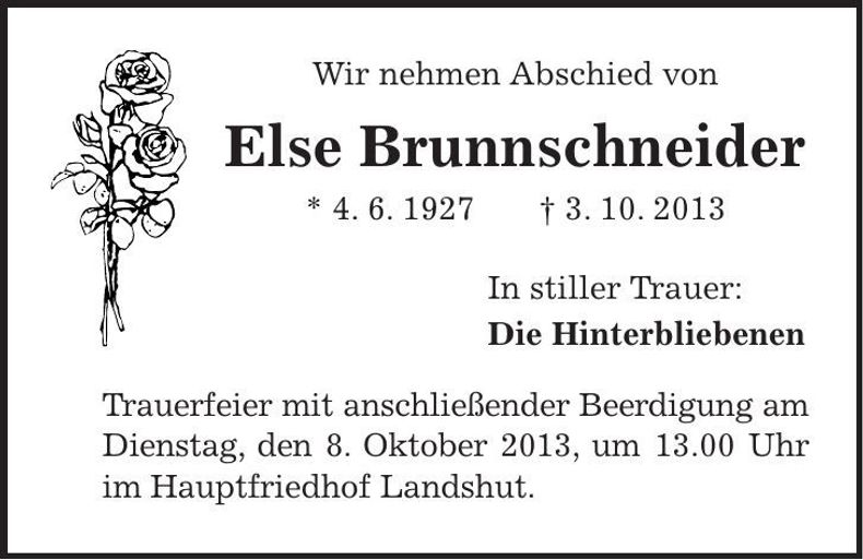 Traueranzeige Else Brunnschneider