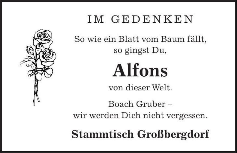 Traueranzeige Alfons Gruber
