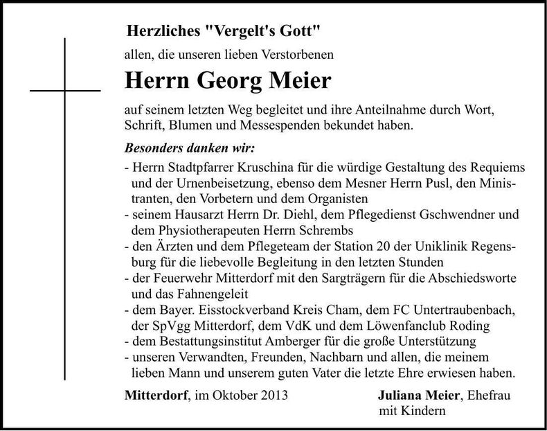 Traueranzeige Georg Meier