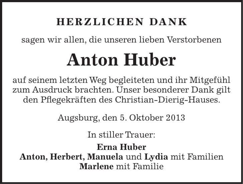 Traueranzeige Anton Huber