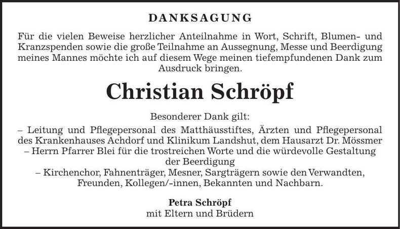Traueranzeige Christian Schröpf