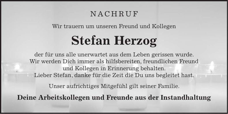 Traueranzeige Stefan Herzog