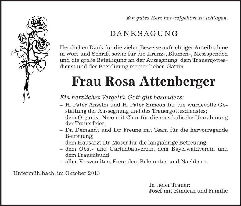 Traueranzeige Rosa Attenberger