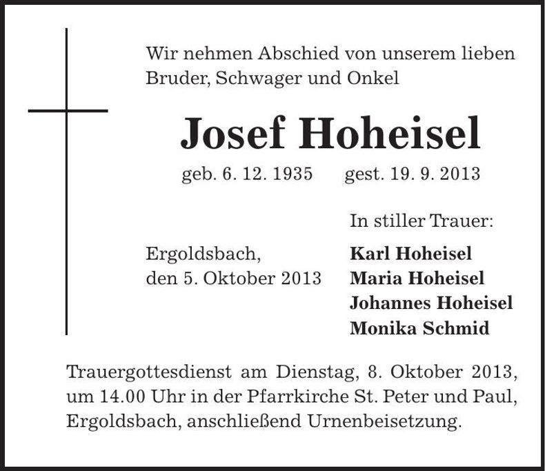 Traueranzeige Josef Hoheisel