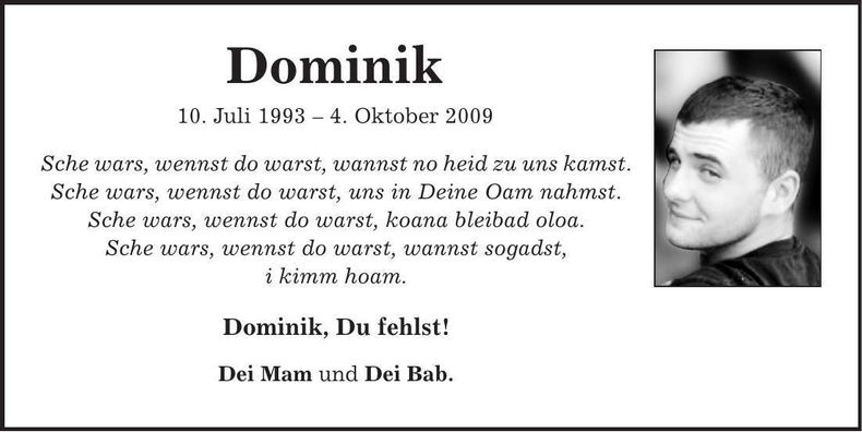 Traueranzeige Dominik Preißl