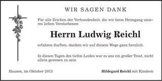 Traueranzeige Ludwig Reichl