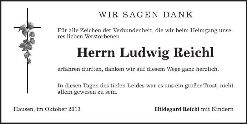 Traueranzeige Ludwig Reichl