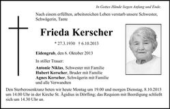 Traueranzeige Frieda Kerscher