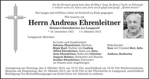 Traueranzeige Andreas Ehrenleitner