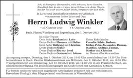 Traueranzeige Ludwig Winkler