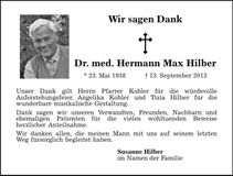Traueranzeige Dr. med. Hermann Max Hilber