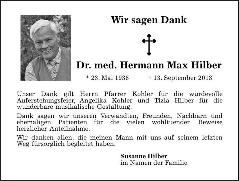 Traueranzeige Dr. med. Hermann Max Hilber