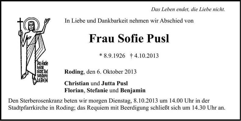 Traueranzeige Sofie Pusl