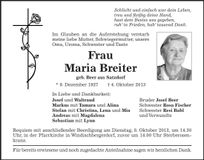 Traueranzeige Maria Breiter