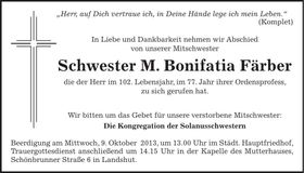Traueranzeige Bonifatia Färber