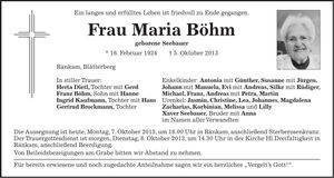 Traueranzeige Maria Böhm