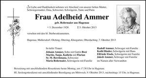 Traueranzeige Adelheid Ammer