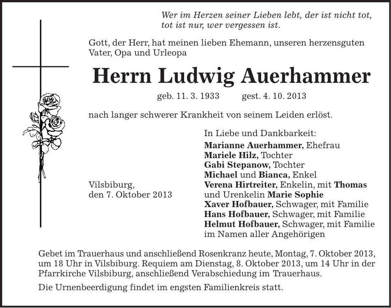 Traueranzeige Ludwig Auerhammer